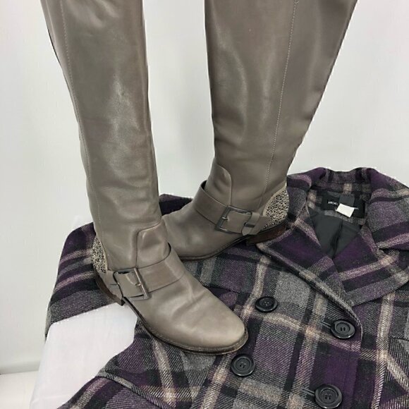 Brian Atwood Women’s 6.5 Gray Leather Riding Boot Silver Tone Bling Buck… - Picture 5 of 7